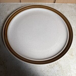 Stoneware White Plate with Brown Rim Made In Japan